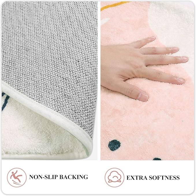 Lahome Pink Washable Entryway Rugs Indoor - 2x3 Small Non-Slip Kitchen Rug Soft Throw Rugs for Bedroom Girls Boho Botanical Print Floor Doormat Carpet for Bathroom Laundry Room Living Room Kids Room