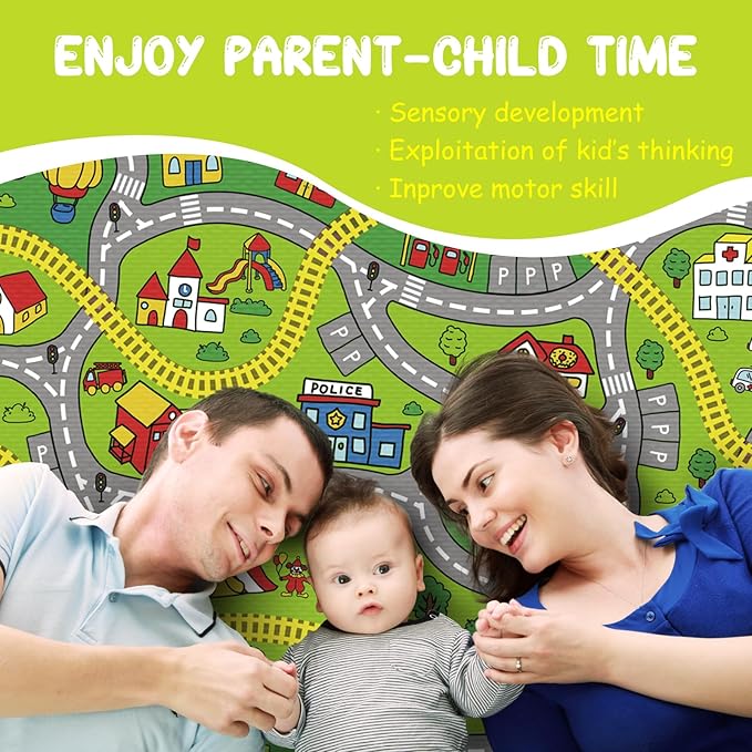 Kids Carpet Car Rug Play Mat for Kids Cars, 5x8 Ft Educational Road Traffic Carpet Multi Color Play Mat, City Life Nursery Car Rug for Toddlers Bedroom Kids Room