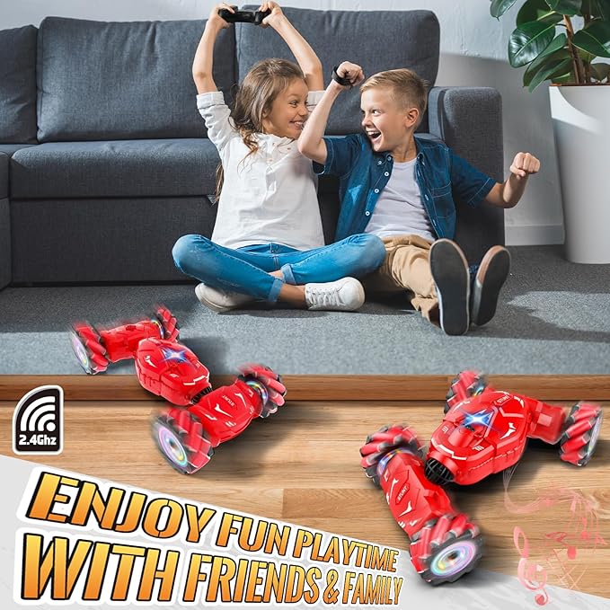 Pristar RC Stunt Cars, Gesture Sensing Remote Car Toys for 6-12 Boys Girls, 2.4Ghz Hand Remote Control Car with Spray Lights Music 360° Rotation 4WD Off-Road, Birthday Xmas Gifts for Kids Age 6-12