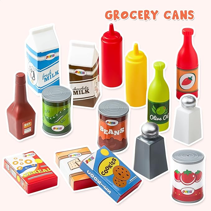 JOYIN Play Food Set 135 Pieces Play Kitchen Set for Market Educational Pretend Play, Food Playset, Kids Toddlers Toys, Kitchen Accessories Fake Food, Party Favor Christmas Stocking Stuffers