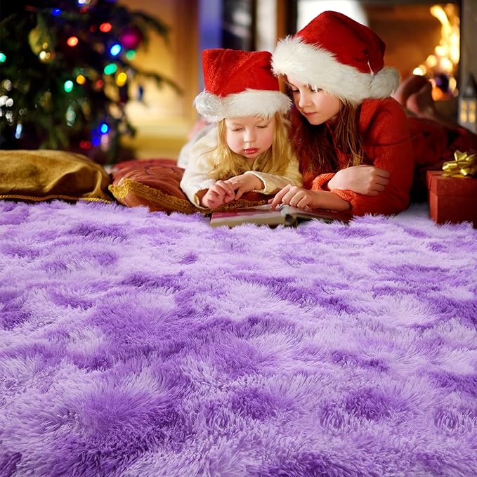 AROGAN Soft Rainbow Area Rugs for Girls Room 3x5 Feet, Fluffy Girls Bedroom Rugs, Princess Rug, Cute Colorful Carpet for Kids Teens Nursery Toddler (Purple)