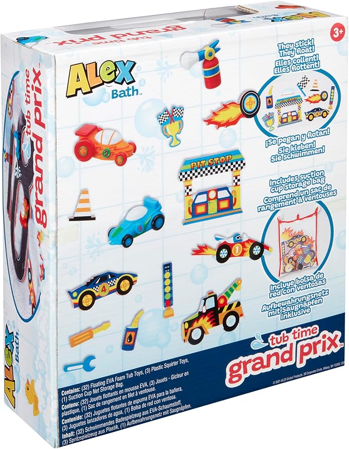 ALEX: Tub Time Grand Prix - 32 Piece Bath Time Toy Set, Car & Racetrack Playset, Foam Pieces, Water Squirting Cars, Water Toy, Kids & Toddlers Ages 3+
