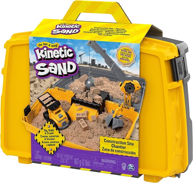 Kinetic Sand, Construction Site Folding Sandbox with 2lbs Play Sand & Toy Truck, Sensory Toys for Kids Ages 3 and up