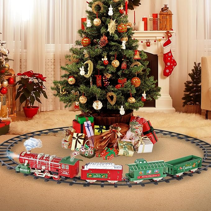 Train Set - Train Set for Toddlers w/Music Light & Smoke, Christmas Train Sets for Around The Tree, Train Toys for Kids 4-7, Christmas Train for 3 4 5 6 7 8 Year Old Boys Girls Kids Birthday Gift
