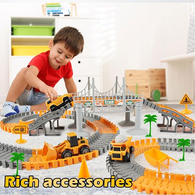 Race Tracks Toys for Kids Ages 3-5 - Best Birthday Gifts for 3 4 5 6 7 Year Old Boys, 220+ PCS Playset with 4 Construction Cars, Toddler Toy for Creative Play