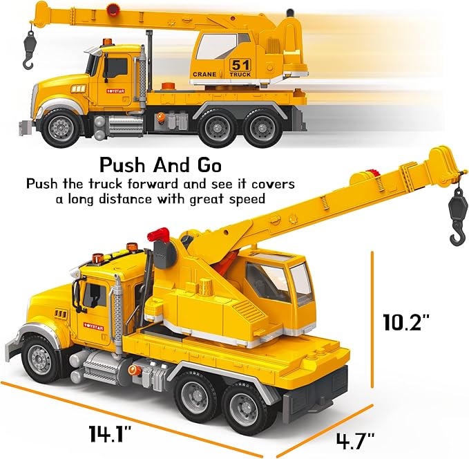 MOBIUS Toys Crane Truck Toy Set – Kids Construction Crane w/Extending Arm, Rotation, Props & Buttons + Sounds & Lights – Toy for Boys Age 4-7, Girls 3 Years Old+