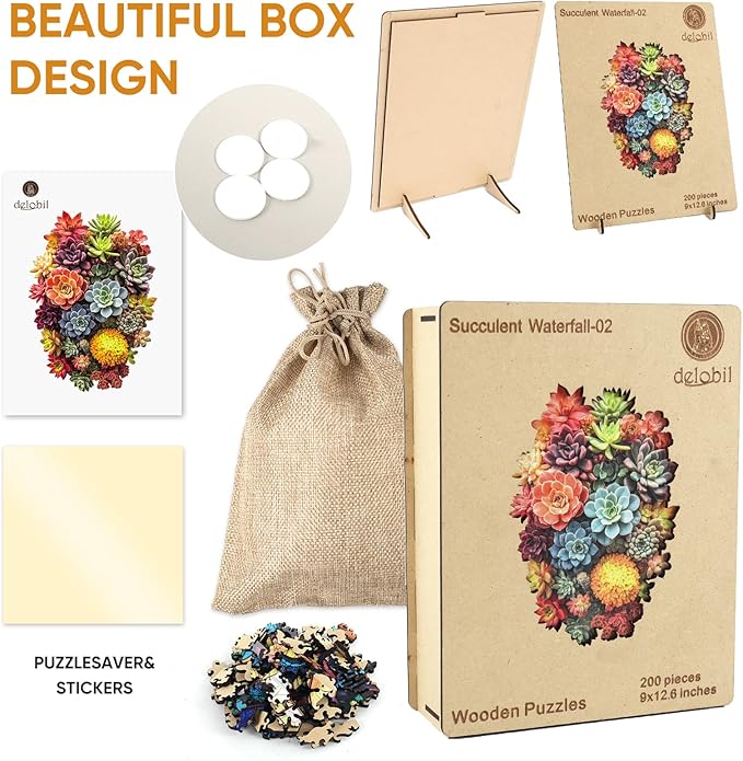 delobi Succulent Waterfall Wooden Puzzles, 500 Pieces Jigsaw Puzzles 18.5'' x13.1'', Unique Design Liberty Wooden Puzzles for Adults and Kids, Family Game Gift Royal Size