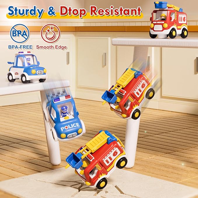 Lehoo Castle Remote Control Car for Toddlers, Fire Trucks for Toddlers 3-5, Remote Control Police Car Toy with Sounds & Lights, Toys for 3+ Year Old Boys, Gifts for 3 4 5 Year Old Boys Girls