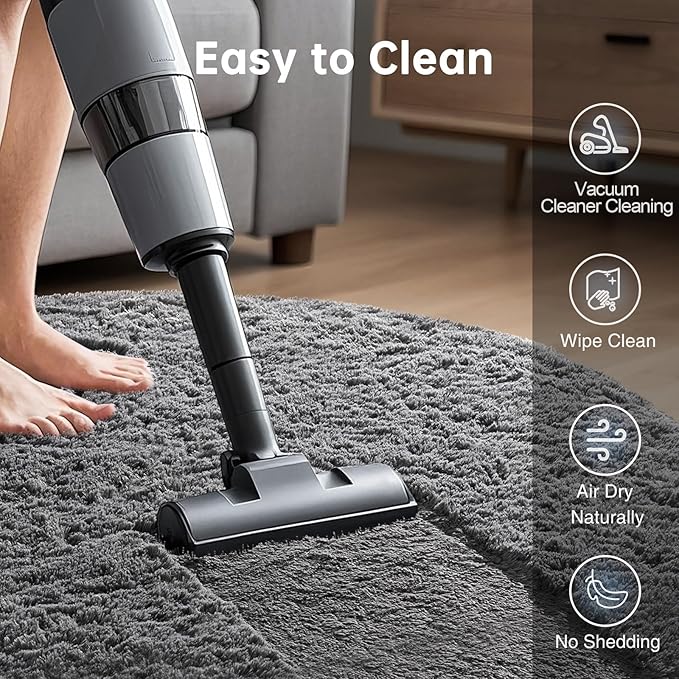 Ophanie Round Rugs 7Ft Grey Circle Area Rug, Fluffy Fuzzy Bedroom Carpet, Plush Soft Shaggy Indoor Floor Gray Living Room Rugs for Kids Home Decor Aesthetic, Nursery