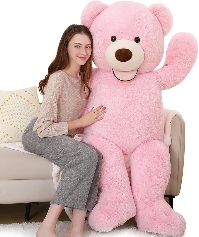 MorisMos Smile Giant Teddy Bear, 51inch Large Stuffed Bears with Big Footprints, Big Stuffed Animals Cuddly Plush Gifts for Girlfriends, Boyfriend, Pink