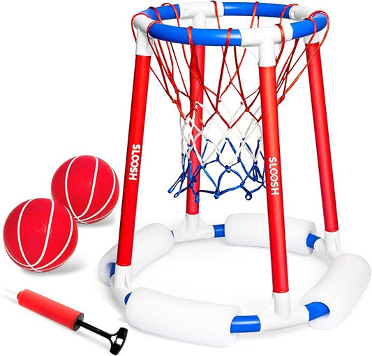 Sloosh Pool Basketball Hoop Toys, Floating Basketball Pool Game, Swimming Floats Toys with Balls Pump, Summer Outdoor Water Play Toy for Kids and Adults (Red Blue)