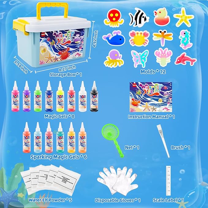 Magic Water Elf Toy Kit, Aqua Fairy Water Gel Kit with 14 Magic Gels, 12 Shape Molds, Aqua Fairy, Magic Water Elf, Children's DIY Magic Water Gel Kit, Magic Elf Water Toy for Kids