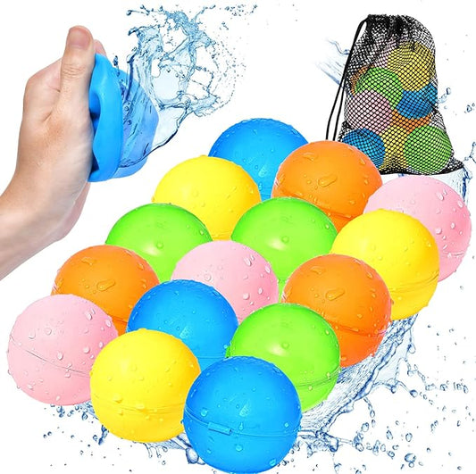 SOPPYCID 15 Pcs Water Balloons Reusable Quick Fill - Self Sealing Silicone Water Ball for Kids with Mesh Bag, Summer Fun Water Toys for Outdoor Activities, Summer Party, Water Park, Family Game
