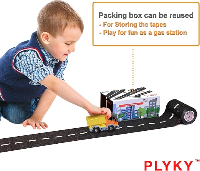 Deluxe Road Tape Play Set - 2x33ft Extended Track with Curves, 30 Traffic Sign Stickers & Durable Drawer Box - Versatile Car Track Tape for Kids, Creative Toy Car Track & Car Track Rug Alternative