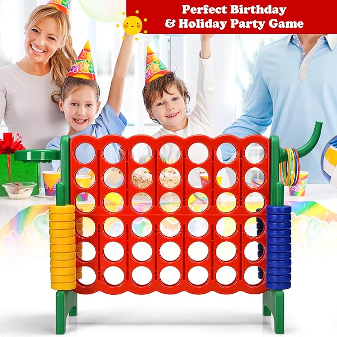 Costzon Giant 4-in-A-Row, Jumbo 4-to-Score Giant Game w/Basketball Hoop, Ring Toss, Quick-Release Slider, 42 Jumbo Rings, Indoor Outdoor Family Connect Game for Kids & Adults, Backyard Games, Green