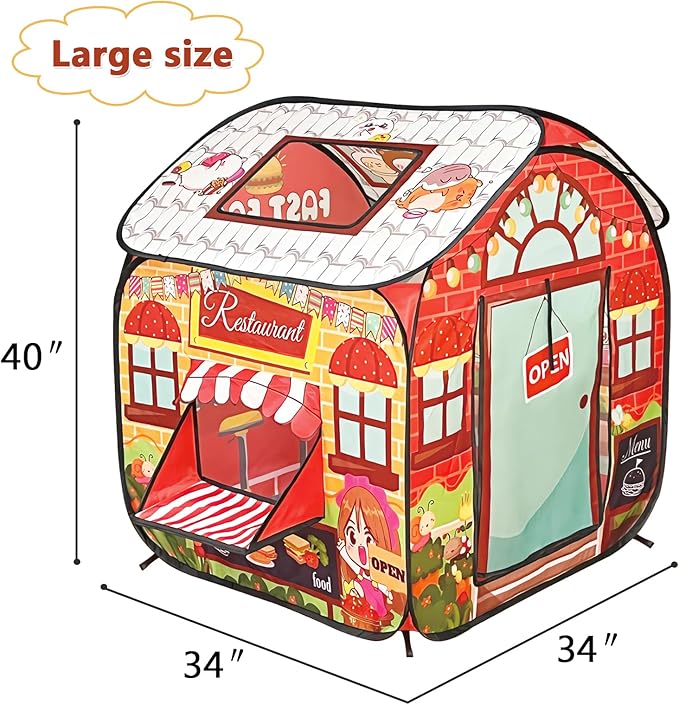 Kids Pop Up Fast Food Restaurant Play Tent, Playhouse Indoor Outdoor Folding Portable Play Tent for Kids Boys and Girls