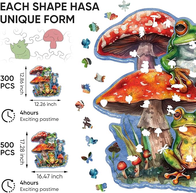 Wooden Puzzles for Adults, Frog Brothers Wooden Jigsaw Puzzles 300 Pieces, Medium, 12.86 in Unique Shape Animal Wooden Puzzle, Irregular Puzzle Creative for Adults and Kids Family Games