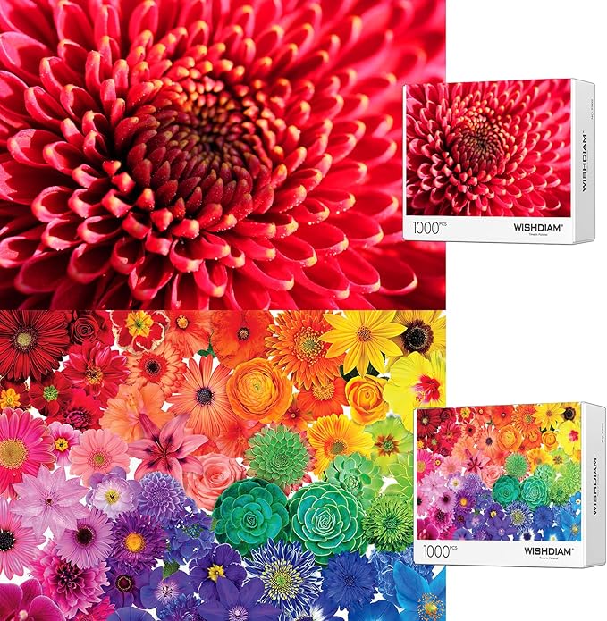 Jigsaw Puzzles Colorful Flowers Daisy - WISHDIAM Puzzles for Adults - 2 Pack 1000 Pieces Nature Floral Impossible Difficult Challenging Puzzles for Home Decor Birthday Party Gifts Toy for Men Women
