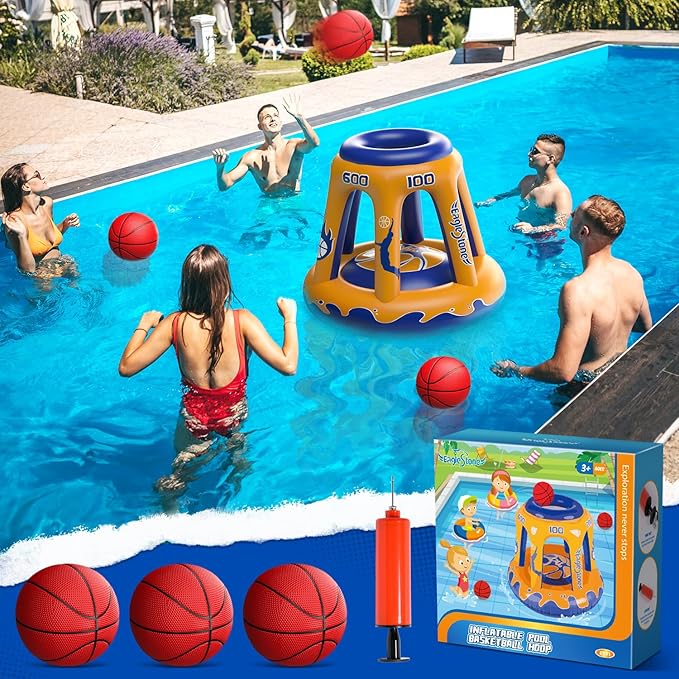 EagleStone Pool Basketball Hoop for Kids 4-8, 8-12 & Adults, 47" Inflatable Floating Basketball Hoop Pool with 3 Balls & Pump, Heavy-Duty Pool Toy for Summer Outdoor Water Games, Family & Party Fun