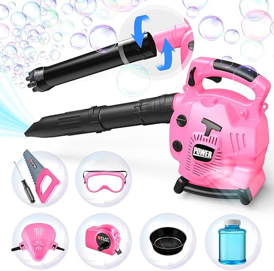 Bubble Leaf Blower for Toddlers - Upgrade Pink Kids Bubble Machine with Gardening Tool Set, 2 in 1 with Extra Bubble Blower Kit Outdoor Play Toys, Birthday Party Gifts for Boys Girls Age 3 4 5+ Years