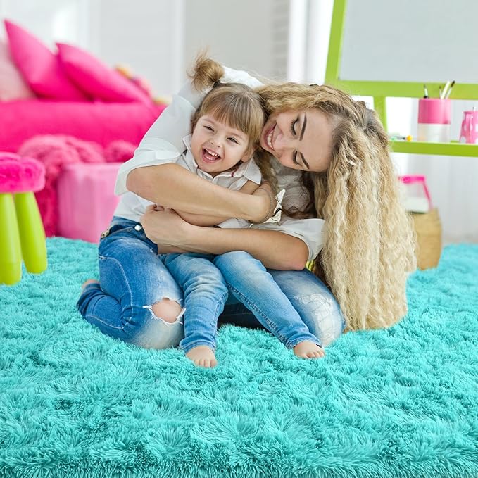Ompaa Fluffy Runner Rugs, 2x6 Feet Teal Blue, Super Soft Shaggy Carpet Fuzzy Long Fur Rug for Bedroom Living Room Dorm, Plush Kids Playroom Baby Girls Nursery Decor Mats
