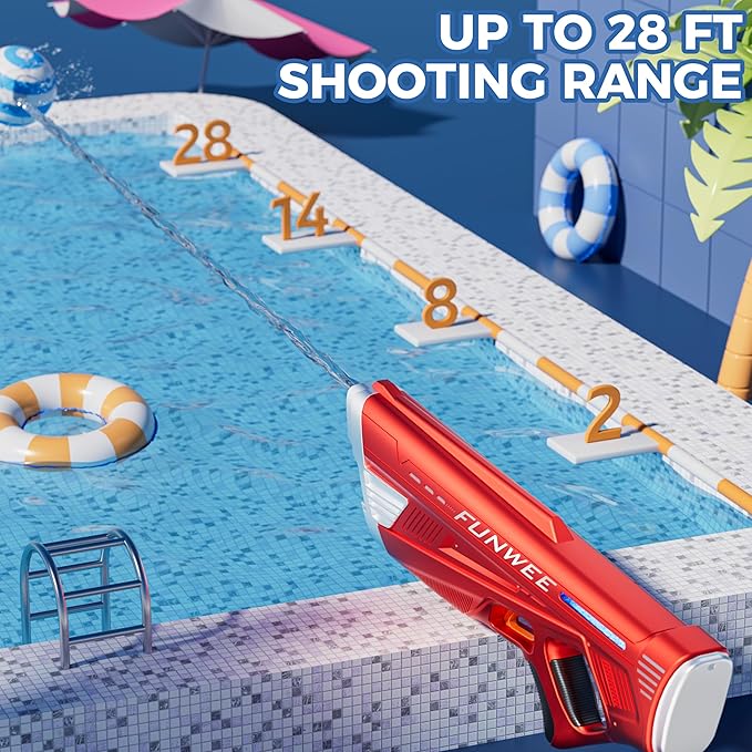 Electric Water Gun for Adults Kids, Powerful Automatic Squirt Gun, High Powered Shooting 100+ Blasts, Strongest Auto Water Blaster, Long Range, Pool Outdoor Water Toy Game(Red)