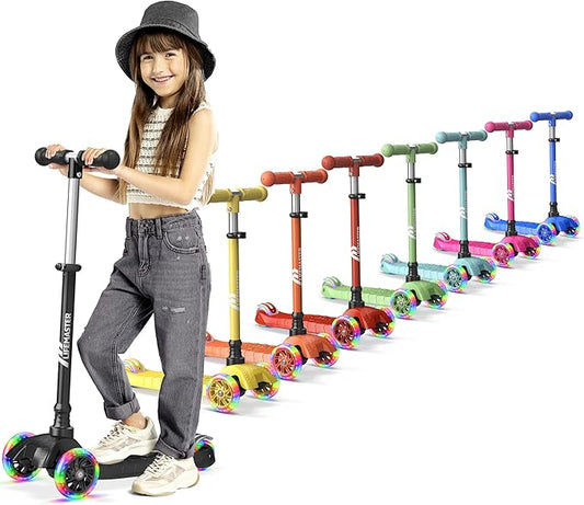 Kids Scooter – Children and Toddler 3 Wheel Kick Scooter – LED Wheel Lights Illuminate When Rolling– Adjustable Handlebar – Indoor and Outdoor
