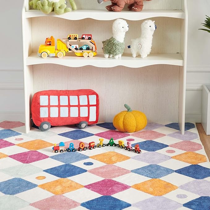 jinchan Area Rug 3x5 Kids Washable Indoor Floor Cover Non Slip Modern Soft Rug Living Room Diamond Carpet Holiday Decor for Nursery Dining Room Bedroom Berries on Cream