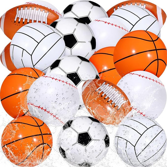 16 Inch Inflatable Sport Balls 5 Styles Sport Beach Balls Swimming Pool PVC Balls Bulk Blow up Sports Party Decorations for Family Outdoor Beach Pool Water Sports(15 Pieces)