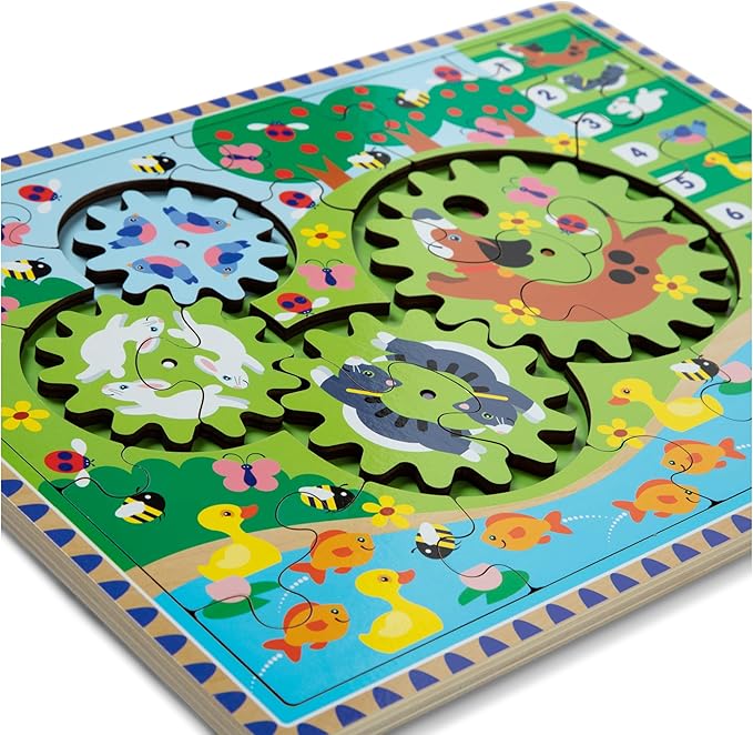 Melissa & Doug Wooden Animal Chase Jigsaw Spinning Gear Puzzle – 24 Pieces Wooden Puzzle for Toddlers and Preschoolers, for Boys and Girls Ages 3+