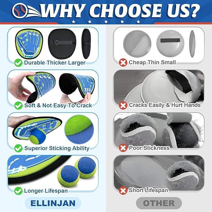 4 Packs Catch Ball Game Set, Baseball Training Glove, Outdoor Toys, Summer Pool Beach Yard Backyard Camping Sports Play Toy Games for Toddlers Kids Teens Adults Family Game, Fun Ideal Gifts