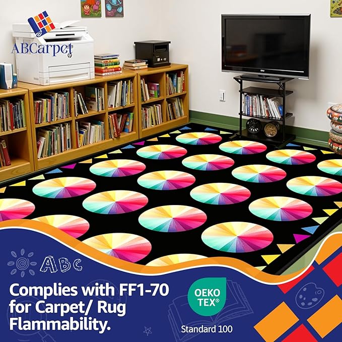 Classroom Rug Carpet for Elementary School Daycare Nursery Rug Non Slip Soft Washable Seating Rug Seats Teacher Rug Colorful Foldable Rolling Packing (6.5 x 9.8ft, B014-ColorCard-Economy)