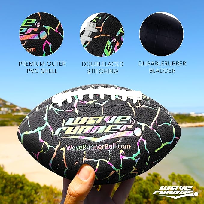 Wave Runner Grip It Waterproof Junior Size Football, 9.25 Size, Durable & Double Laced, Perfect for Beach Accessories, Kids Games, Pool Toys, Outdoor Games, All-Weather Indoor & Outdoor Play
