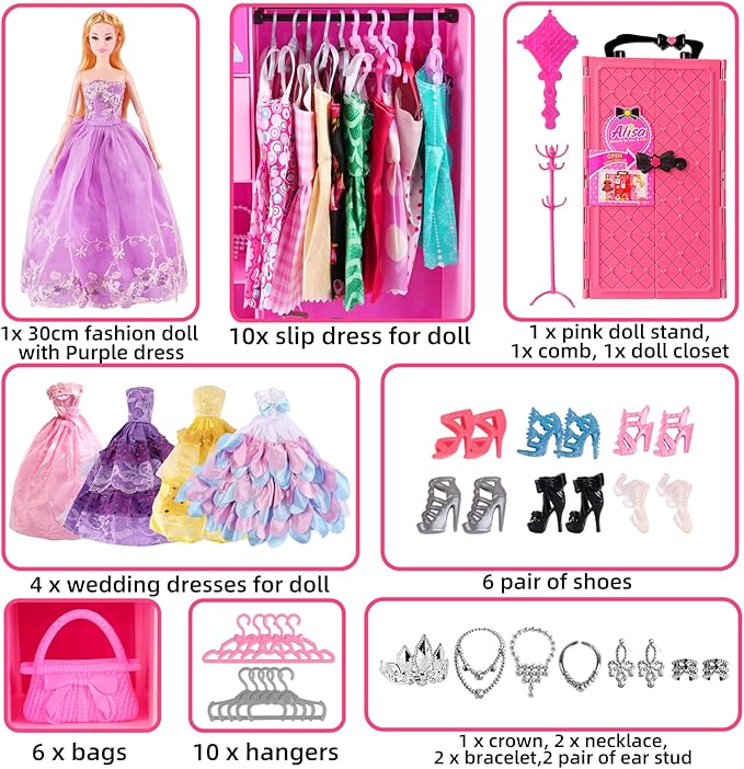 UCanaan Girl Doll and Closet Set with Doll Clothes and Accessories Items Including Fashion Dolls, Dressand Many Other Accessories (Refer Picture Shows),Best Gitfs for Girls Christmas Birthday