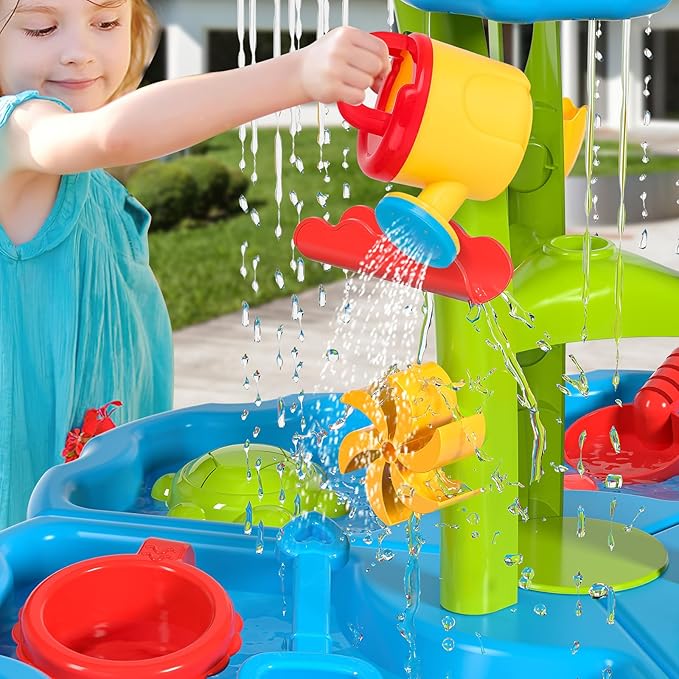 deAO Sand and Water Table Beach Toys Outdoor Activities Play Table for Kids Sand Pit Water Table Children Garden Toy Beach Play Activity Set Indoor Outdoor Summer Toys for Girls Boys Kids