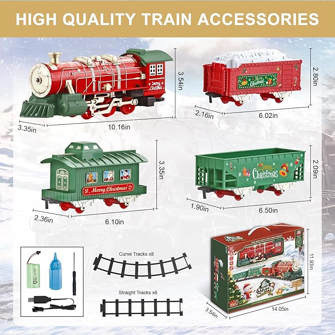 Train Set - Train Set for Toddlers w/Music Light & Smoke, Christmas Train Sets for Around The Tree, Train Toys for Kids 4-7, Christmas Train for 3 4 5 6 7 8 Year Old Boys Girls Kids Birthday Gift