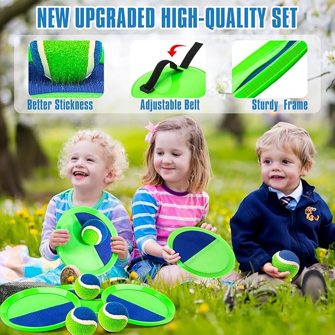 Toss and Catch Ball Set, Pool Beach Outdoor Toys Games for Kids Ages 4-8-12, 4 Paddles 4 Balls and Storage Bag, Summer Yard Outdoor Game for Adult Family, Birthday Easter Gift for Kids