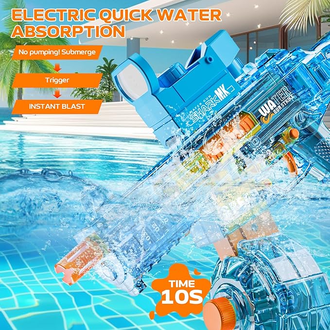 Electric Water Gun for Adults Kids, Automatic Squirt Watergun Pistol with Led Lights, Summer Outdoor Pool Beach Party Toys, UMP45 Blue