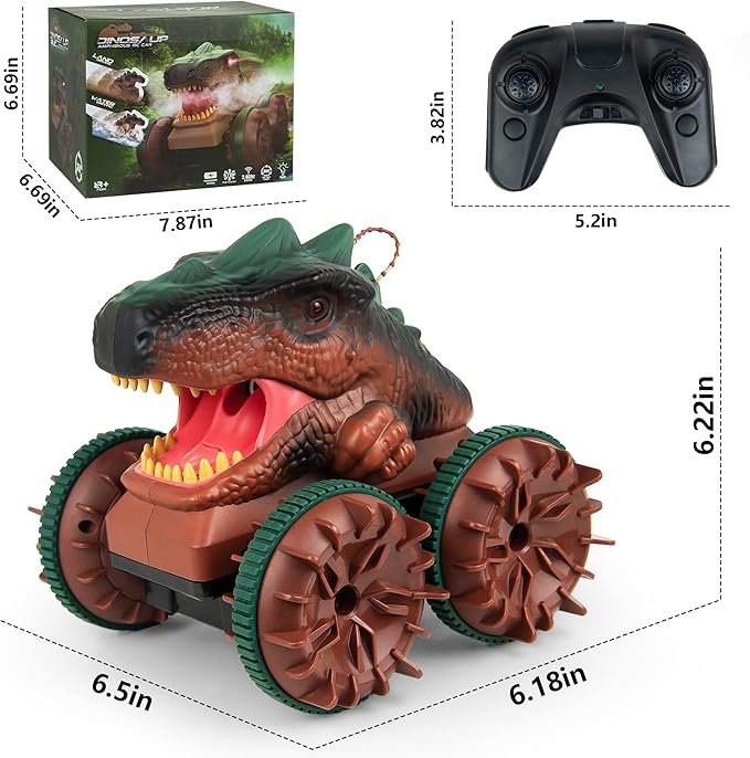 Cheerwing Remote Control Car Dinosaur Toys for Kids Boys,2.4GHz Amphibious Waterproof RC Dinosaur Car with Light,Spray,Sound 360° Rotating Function,All Terrain RC Monster Truck