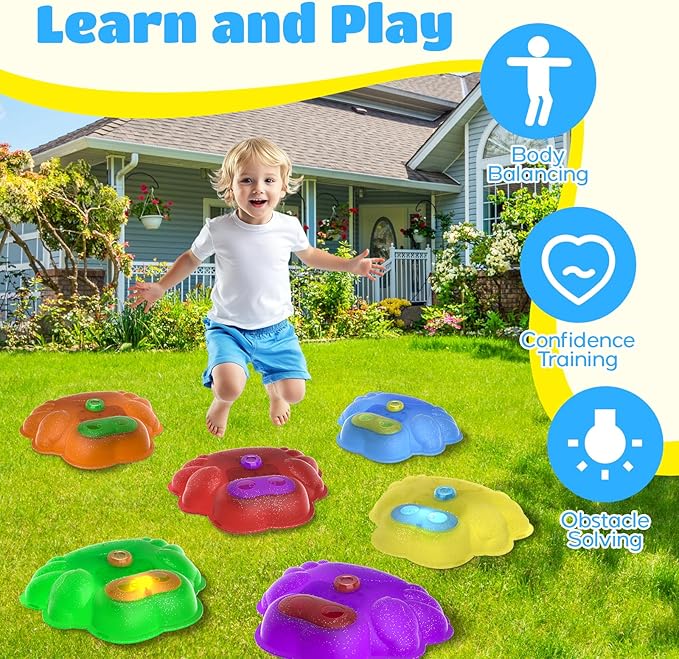 CozyBomB™ Light Up Stepping Stones for Kids | Splash Water Stepping Stones, Balance Toys for Toddlers 3-5, Preschool Summer Outdoor Pool Beach Water Toy, Birthday Holiday Party Gift for Boys & Girls