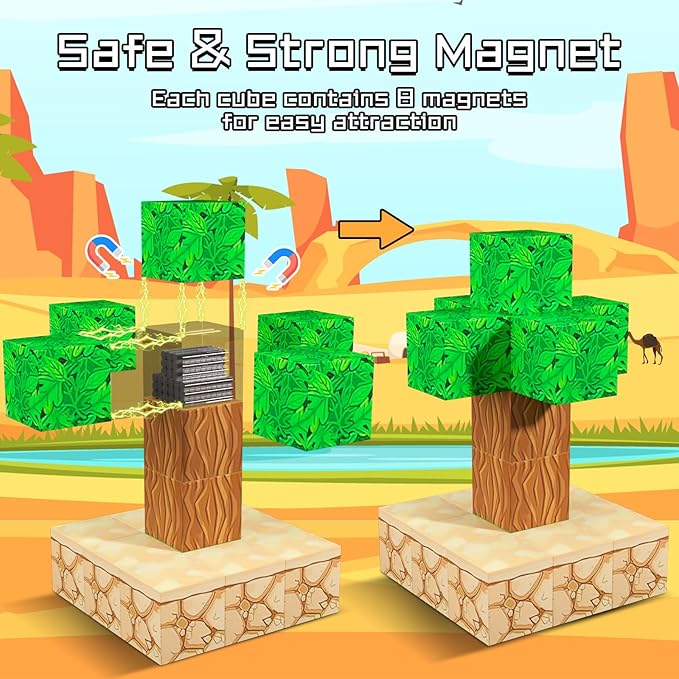 Magnetic Blocks - 100PCS Toy Build Set, Magnetic Building Blocks STEM Sensory Toys, Creative Kids Gift for 3+ Year Old Boys Girls (Desert)