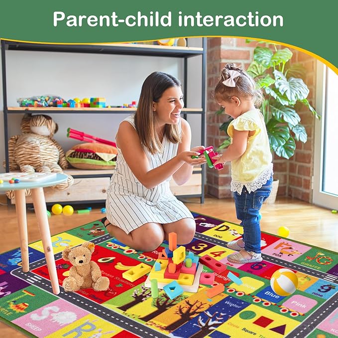 ABC Alphabet, Numbers, Shapes, Fruits, Seasons Educational Area Rugs Kids Rug for playroom Circle time Rugs for Preschool Classroom Alphabet Rugs for Kids playroom, 4' 11" x 6' 7"