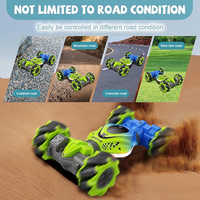 Gesture Sensing RC Stunt Car with Lights Music, 4WD High Speed Gesture RC Car, 2.4Ghz Remote Control Watch Sensor 360° Rotating Drift, Ages 6-13 Kids Boys Girls Birthday Gift