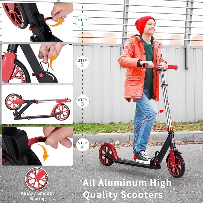 Kick Scooter - Collapsible Portable Kids Push Scooter - Lightweight Folding Design with High Visibility RGB Light Up LEDs on Stem, Wheels, and Deck