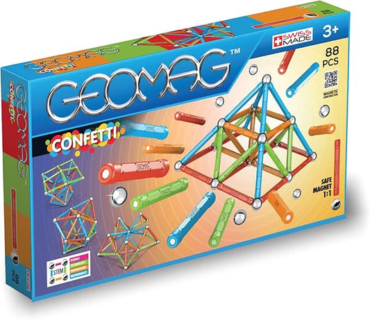 Geomag Magnetic Sticks and Balls Building Set | Magnet Toys for STEM, Creative, Educational Construction Play | Swiss-Made Innovation | Confetti 88 Piece Age 3+