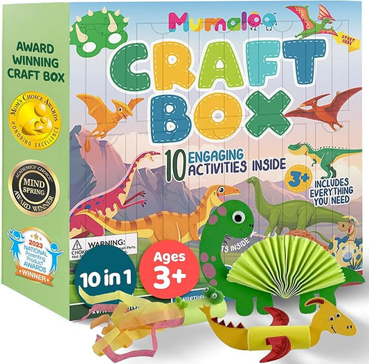 Dinosaur Craft Box - 10 Creative Arts and Crafts for Kids Ages 4-8, Fun, No Mess, Educational, Toddler, Preschool & Homeschool Activities Kit with Supplies, 3 4 5 6 7 8 Year Old Girls and Boys