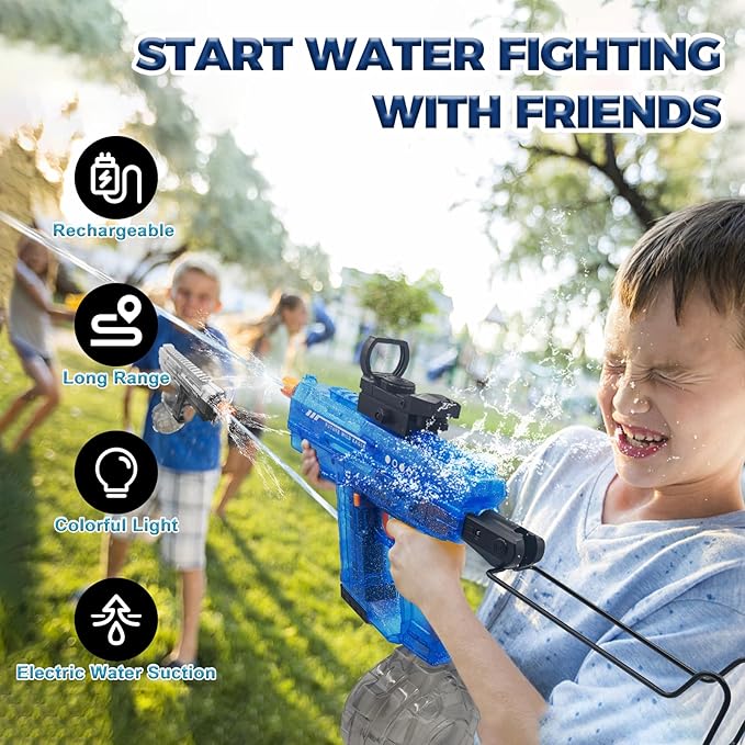 Upgraded Electric Water Gun for Adults Kids 26-32FT Long Range Squirt Gun Auto-Refill 800ml High Capacity Water Guns Toys with LED Light, Pool Beach Outdoor Summer Gift Toys for Kids Ages 6-12 (Blue)