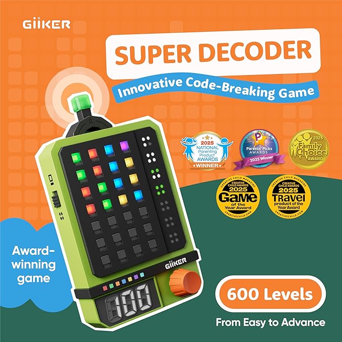 GiiKER Super Decoder, 600-Level Code-Breaking Puzzle Games for 1-2 Players, Handheld Games for Kids and Adults, Birthday Gift for Boys and Girls, Travel Games for Road Trip