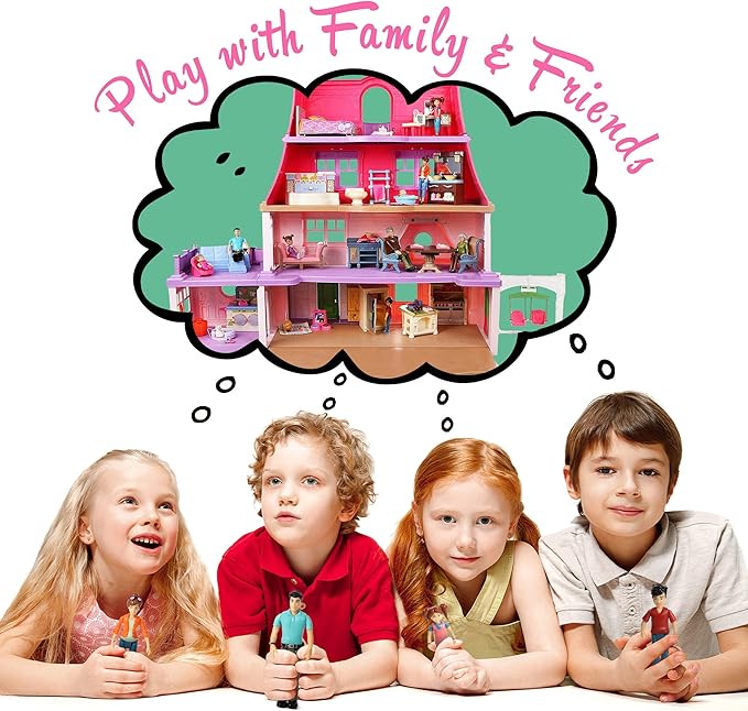 Sweet Li'l Family Dollhouse People Set of 9 Action Figure Set - Grandpa, Grandma, Mom, Dad, Sister, Brother, Toddler, Twin Boy & Girl