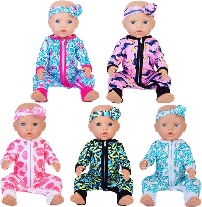 Unicorn Element 5 Sets 14-18 Inch Baby Doll Clothes Outfits Casual Wear for 17 Inch Baby Doll 10 Pcs Girl Doll Clothes and Headbands for 15-18 Inch Doll